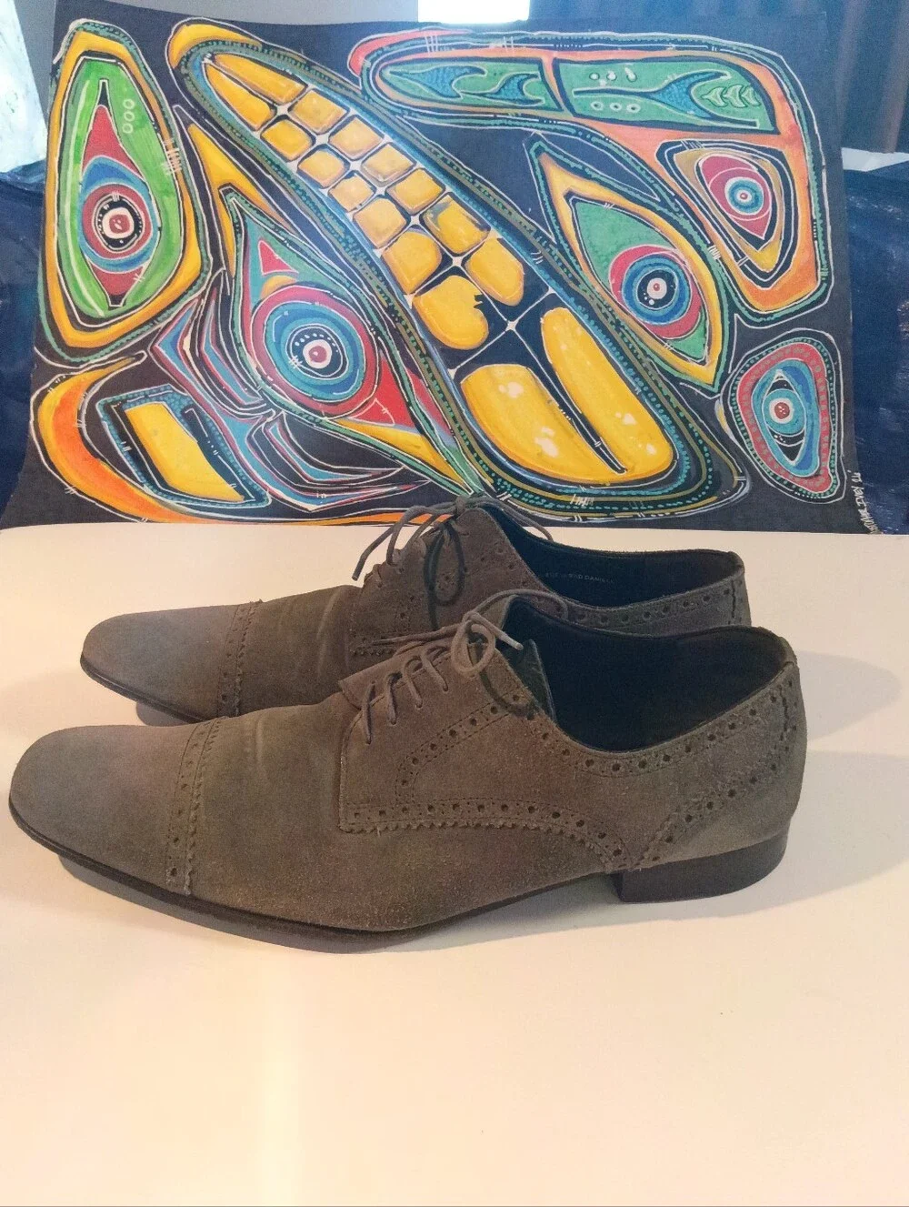 Men's Size 9.5 Bally Suede Cap Toe Oxfords. Grey Color